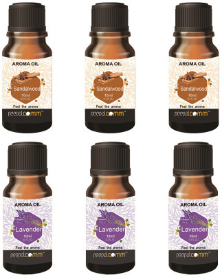 PeepalComm High Scented Aroma Oil Lavender Sandalwood Set Of 6 For Freshener 3-3 Combo Aroma Oil, Refill, Diffuser Home Gift Scented Aroma Oil for Diffuser, Burner Kapoordani Set of 6 - Fragrance Scent - Sandalwood & Lavender- Best for Home Office, Cool Mist Large Rooms, Bedroom, (Each 10ml) S17(60 PeepalComm High Scented Aroma Oil Lavender Sandalwood Set Of 6 For Freshener 3-3 Combo Aroma Oil, Refill, Diffuser Home Gift Scented Aroma Oil for Diffuser, Burner Kapoordani Set of 6 - Fragrance Scent - Sandalwood & Lavender- Best for Home Office, Cool Mist Large Rooms, Bedroom, (Each 10ml) S17(60