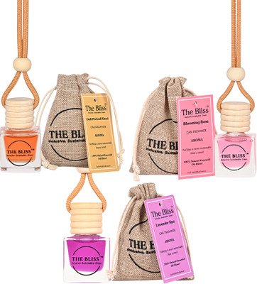 The Bliss Car Air Freshener in Glass bottle Oudh Patchouli, Blooming Rose, Lavender Spa Diffuser Car Perfume | Air Freshener with Essential Oils Long lasting Fragrance in Glass bottle with Wooden Diffuser Lid | Car Freshener 20ml (Oudh Patchouli, Blooming Rose & Lavender Spa)(30 ml)