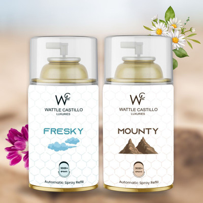 Wattle Castillo Luxuries Fresky To Feel Cool Atmosphere, And Mounty Imported room fresheners Refill, Automatic Spray 265ml Air Freshener Refilled(2 x 265 ml)