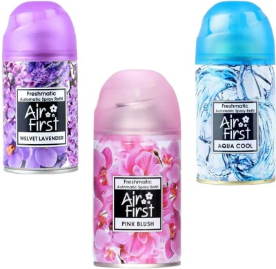 Air first LAVENDER, PINK BLUSH, AQUA COOL REFILL Pack Of 3 Pcs Automatic Spray(3 x 225 ml)