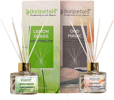 PIKXIPETALS Lemon Grass Diffuser Lemongrass Reed Diffuser – 120ml Natural Fragrance Air Freshener for Home Long-Lasting Odor Eliminator(2 x 60 ml)