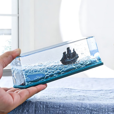 Budwill ® Pirate Black Pearl Decor Cruise Ship Fluid Drift Bottle Decorative Showpiece Car Freshener Blocks Liquid Wave Cruise Ship(1 Units)