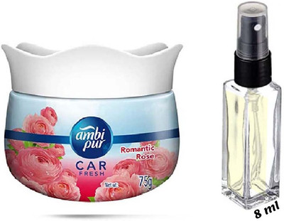 Ambipur Rose Gel 75g+Fasli Gulab Essential Oil 8ml|Long-Lasting Floral Fragrance Car Freshener Aroma Oil, Spray Car & Room Air Freshener Combo(2 x 1 Units)