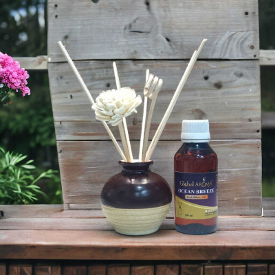 GLOBAL AROMA OCEAN-BREEZE Diffuser Set Ocean Breeze Reed Diffuser Set-100 ml | Toxin-Free | Fine-Living Fragrance for Office, Home and Stress Relief | Mood Enhancer(100 ml)