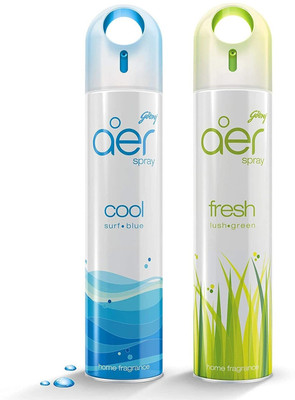 Godrej Aer Cool Surf Blue, Fresh Lush Green Car Freshener Spray spray, Air Freshener for Home & Office - Cool Surf Blue & Fresh Lush Green | Long-Lasting Fragrance | Pack of 2 (240 ml each)(240 ml)