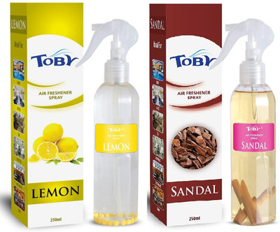 TOBY LEMON , SANDAL AIR FRESHENER ,250 ml each,pack of 2. Spray LEMON , SANDAL AIR FRESHENER ,250 ml each,pack of 2.(2 x 250 ml)