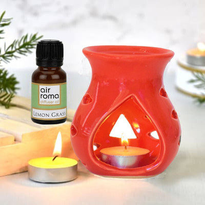 Airroma Candles & 10 ml Lemon Grass Aroma Oil) Diffuser, Diffuser Set, Aroma Oil Gift Set Oil Burner Aroma Diffuser Red(Free 2 Tea Light Candles & 10 ml Lemon Grass Aroma Oil)(4 x 1 Units) Airroma Candles & 10 ml Lemon Grass Aroma Oil) Diffuser, Diffuser Set, Aroma Oil Gift Set Oil Burner Aroma Diffuser Red(Free 2 Tea Light Candles & 10 ml Lemon Grass Aroma Oil)(4 x 1 Units)