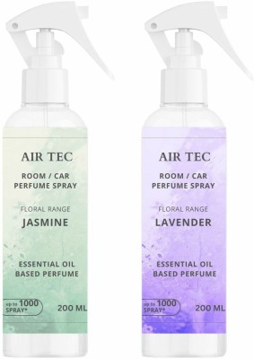 airtec Room/Car Air Freshener |2000 Spray|No Gas|Jasmine, Lavender| Essential Oil Based Spray(2 x 200 ml)