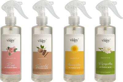 Visley Rose+Sandal+Morning Vibes+Rajnigandha Air Freshener Spray Naturally Fresh, Truly Pure(4 x 250 ml)