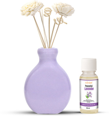Edysian Lavender Diffuser Set Purple Ceramic Reed Diffuser Set – Split | Lavender Diffuser Oil with Natural Reeds | Home & Office Fragrance(50 ml)