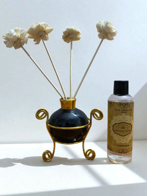 IMPERIUM AROMA Lavender Diffuser Set (Ceramic Pot with Golden Brass) Rattan Reeds Based Diffuser Oil-100 ml, Floral Relaxing Scent for Bedroom, Living Room and Office(1 Units)