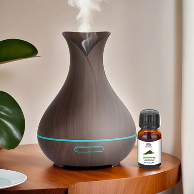 ReNe-Maurice Aroma Essential Oil Diffuser Ultrasonic Cool Mist Humidifier 400ml Tank Capacity with 7 Color Mood Changing LED Lights - Wood Grain Black and 15ml Diffuser Set RENEULTRASONICW400(400 ml)