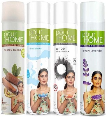 POUR HOME SACRED SANDAL+MONSOON+AMBER AFTER SMOKE+LOVELY LAVENDER ROOM FRESHENER SPRAY Spray(4 x 270 ml)