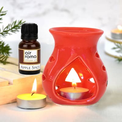 Airroma Red Diffuser Set with Apple Spice 10ml oil and 2pcs Candle Diffuser Set, Diffuser, Aroma Oil(4 x 1 Units)