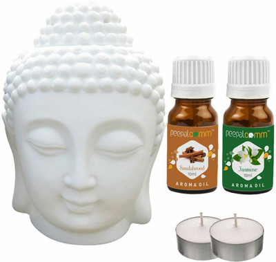 PeepalComm Aroma Air Freshner Diffuser Oil Burner,Warmer With 2 T-Light Candle 2 Scented Aroma Oil, Diffuser Premium White Ceremic Buddha Diffuser High Scented Jasmine and Lavender Aroma oil(1 Units) PeepalComm Aroma Air Freshner Diffuser Oil Burner,Warmer With 2 T-Light Candle 2 Scented Aroma Oil, Diffuser Premium White Ceremic Buddha Diffuser High Scented Jasmine and Lavender Aroma oil(1 Units)