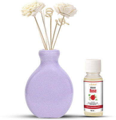 Edysian Rose Diffuser Set Purple Ceramic Reed Diffuser Set – Split | Rose Diffuser Oil with Natural Reeds | Home & Office Fragrance(50 ml)