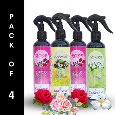 CABRESE Rose, Rose, Bouquet, Mogra Car Freshener Spray Black bottle packaging premium room freshener(4 x 250 ml)