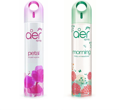 Godrej Aer Petal Crush Pink & Morning Misty Meadows Home Fragrance Spray Aer Spray(2 x 270 ml)