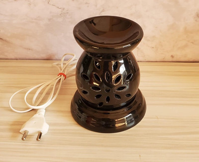 LANDSLIDE Ceramic Matka Shape Electric, Burner with Mirchi Bulb, Black Diffuser Set PSI-MATKAELCT-AROMABURNR-BLACK-FC(10 ml)