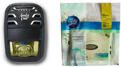 Ambipur jasmine Blocks, Diffuser Set Air Freshener/Purifier Pur Toilet Real Perfume Oil Fresh Jasmine Combo Auto Pearl Car Freshener- Exotic Jasmine, Starter Kit 7.5 ml(13 ml)