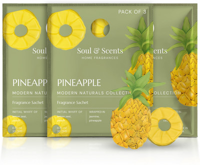Soul & Scents Pineapple Car Freshener Blocks Pineapple Fragrance Sachet | Refreshing Zesty Lemon & Peach | Long-Lasting Air Freshener for Car, Wardrobe, Kitchen, and Travel Bag | Pack of 3-20gm Each(3 x 20 ml)