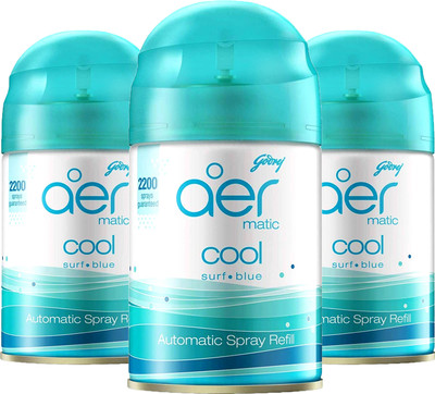 Godrej Aer Matic Room Freshener - Cool Surf Blue Car Freshener Automatic Spray, Refill aer Matic Refill - Cool Surf Blue(3 x 225 ml)