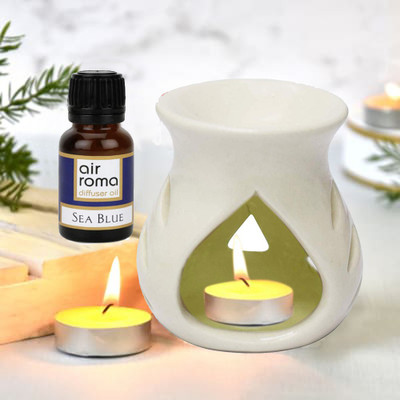 Airroma White Diffuser Set with Sea Blue 10ml oil and 2pcs Candle Diffuser Set, Diffuser, Aroma Oil White Diffuser Set with Sea Blue 10ml oil and 2pcs Candle(4 x 1 Units)