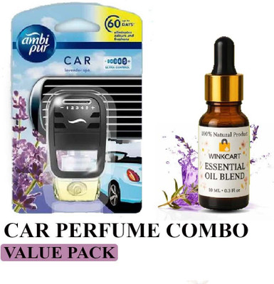 Ambipur AC Vent Perfume Lavender Starter Kit 7.5ml Long Lasting Essential Oil Dropper Car Freshener Refill, Aroma Oil AC Vent Gel Perfume Starter Kit 7.5ml Relaxing Lavender + 10ml Jasmine Essential Oil Dropper | Long-Lasting Car Air Freshener | Soothing Floral Fragrance for AC Vent Use(10 ml)
