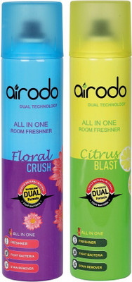 AIRODO Floral Fresh, Citrus Blast Car Freshener Spray Room Freshener | All In One | CITRUS BLAST | FLORAL FRESH | (250ML) pack of 2(2 x 1 Units)