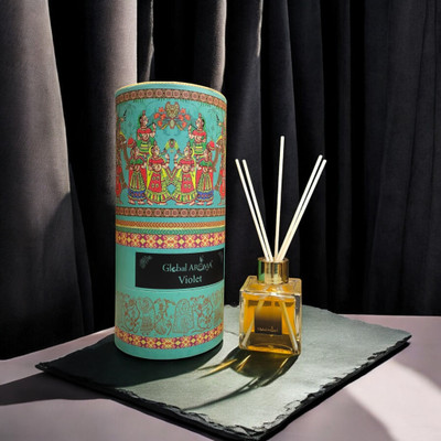 GLOBAL AROMA Reed Diffuser Set Violet Fragrance Diffuser Set CUBE-VIOLET-100ML-W-FIBER(100 ml)