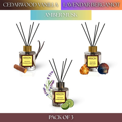 Arxon Luxury Reed Diffuser Cedarwood Vanilla Lavender Bergamot Amber Musk Pack of 3 Diffuser Set Reed Diffuser Cedarwood Vanilla Lavender Bergamot Amber Musk Pack of 3(3 x 50 ml)