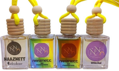 Naaznett Mystic Garden, Black Musk, Armaani, Hugg Bosse Diffuser Title - Pack of 4 - Mystic Garden-Black Musk-Armaani-Bosse - Car Hanging Perfume Pod(4 x 10 ml)