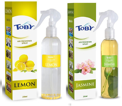 TOBY LEMON , JASMINE AIR FRESHENER ,250 ml each,pack of 2. Spray LEMON , JASMINE AIR FRESHENER ,250 ml each,pack of 2.(2 x 250 ml)