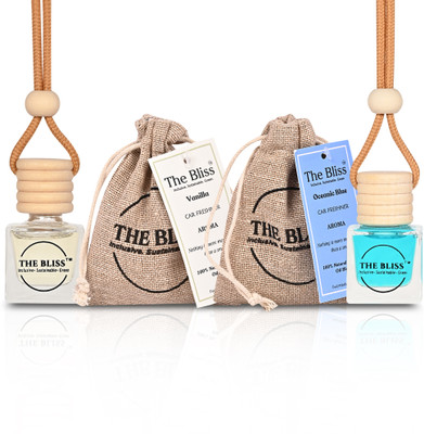 The Bliss Car Air Freshener in Glass bottle with Wooden Diffuser Lid (Vanilla & Oceanic) Diffuser Car Perfume | Air Freshener with Essential Oils Long lasting Fragrance in Glass bottle with Wooden Diffuser Lid | Car Freshener 20ml (Vanilla & Oceanic Blue)(20 ml)