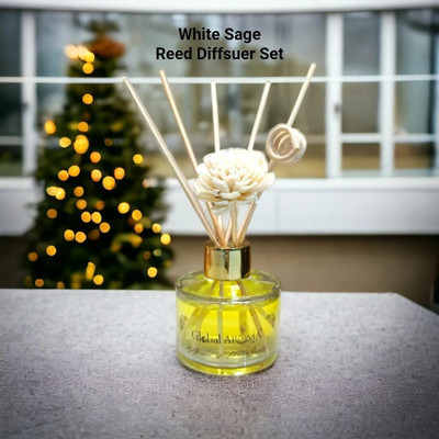 GLOBAL AROMA Whitesage Reed Diffuser Set Fragrance for Office, Home, Gym and Yoga Diffuser Set White Sage Reed Diffuser Set 60ML,Fragrance for Office, Home, Gym and Yoga | Mood Enhancer, Smoke Less Room Freshener for Home(60 ml)