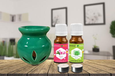 PeepalComm Ceramic Green Oil Burner Diffuser With 2 candles & 2 10ml Rose L.Grass Aroma Oil, Diffuser Set Home Decor Ceramic Green Oil Burner Diffuser With 2 10ml Rose Lemon Grass Aroma Oil ( 20ml ) & 2 T-Light Candles For Home Office Hotel Nice Fragrance In Atmosphere,Perfect For Gifting Purpose K4 PeepalComm Ceramic Green Oil Burner Diffuser With 2 candles & 2 10ml Rose L.Grass Aroma Oil, Diffuser Set Home Decor Ceramic Green Oil Burner Diffuser With 2 10ml Rose Lemon Grass Aroma Oil ( 20ml ) & 2 T-Light Candles For Home Office Hotel Nice Fragrance In Atmosphere,Perfect For Gifting Purpose K4