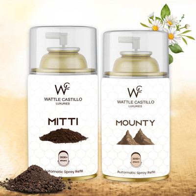 Wattle Castillo Rainy Mitti room spray, And Mounty Room Freshener Refill, Automatic Spray 265ml Air Freshener Refilled(2 x 265 ml)