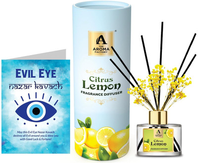 The Aroma Factory Citrus Lemon Diffuser Set Evil Eye Nazar Kavach Greeting Card &Reed Diffuser,Citrus Lemon (1 Box+1 Card)(100 ml) The Aroma Factory Citrus Lemon Diffuser Set Evil Eye Nazar Kavach Greeting Card &Reed Diffuser,Citrus Lemon (1 Box+1 Card)(100 ml)