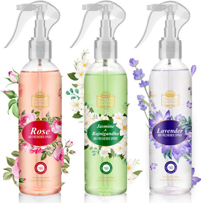 NEXT ROSE, Jasmine & Rajnigandha, Floral Air Freshener Car Freshener Spray English leather rose ,Rajanigandha & floral(3 x 200 ml)