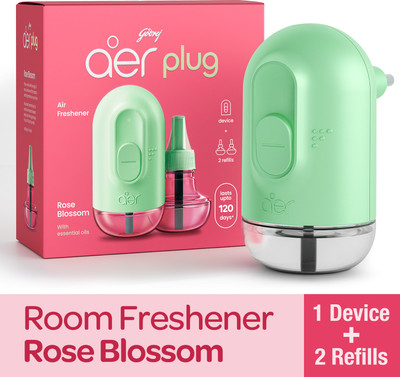 Godrej Aer Plug - Rose Blossom Refill Device + 2 Refills Electric Air Freshener(3 x 13.33 ml)