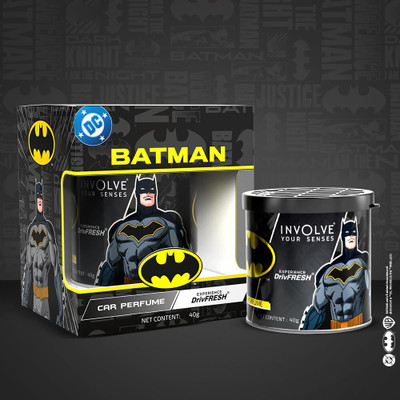 Involve Your Senses Batman Fiber Tin Can with OFFICIAL DC MERCHANDISE Car Freshener Blocks - WBC01 | Freshen Up Your Car with Aquatic Fragrance | Car Perfume(40 g)