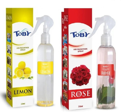 TOBY FLORAL Spray ROSE , LEMON AIR FRESHENER ,250 ml each,pack of 2(2 x 250 ml)