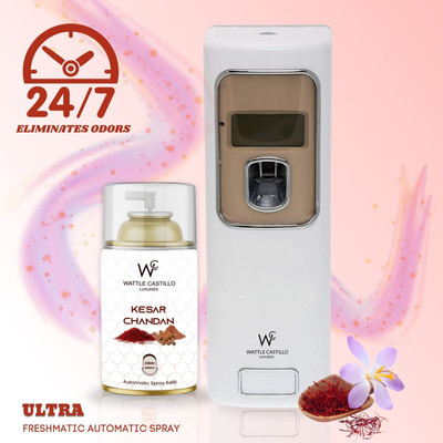 Wattle Castillo Automatic Air Freshener Dispenser & Kesar Chandan Refill-265ml(Dispenser+Refill) Automatic Spray, Diffuser Set Automatic Air Freshener Dispenser And Refill(2 Units)