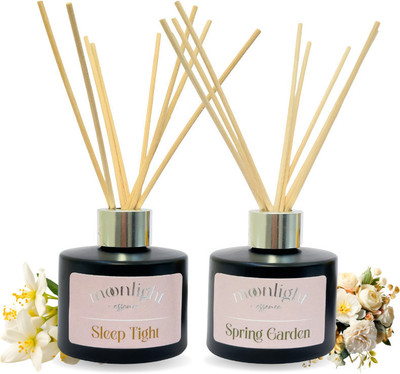 Moonlight Essence Jasmine and Floral fragrance Diffuser Set Sleep Tight & Spring Garden, Jasmine and Floral Fragrance, Room Freshener(2 x 120 ml)