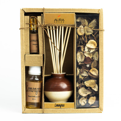 AuraDecor Lemon Grass Diffuser Set, Potpourri, Aroma Oil Reed Diffuser Gift Set with Potpourri & Fragrance, Reed Oil(60 ml)