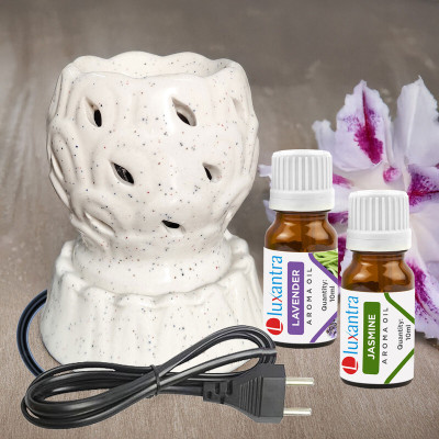Luxantra Lavender and Jasmine Aroma Oils Diffuser Set with Ceramic Electric Fragrance Oil Burner Handmade(20 ml)