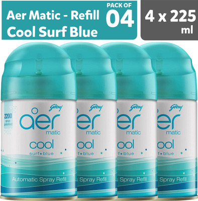 Godrej cool, surf, blue Car Freshener Refill, Automatic Spray, Spray BL4(4 x 225 ml)