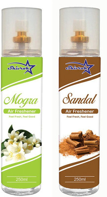 SHIVROH STAR Mogra, Sandal Spray MOGRA & SANDAL Air Freshener, Room Freshener, Car Freshener 250ml Spray SVRS-MOGRSNDL-250ML Each - Pack of 2(2 x 250 ml)