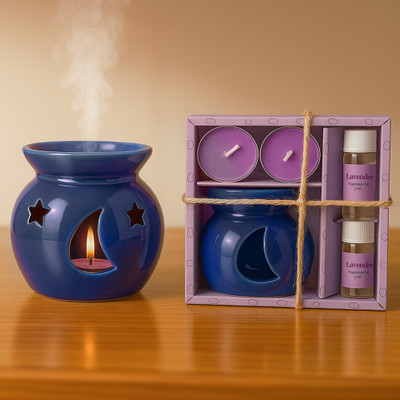 Floryn decor Lavender Diffuser Set Ceramic Oil Diffuser Set with 5ml Essential Oil & 2 Tealight Candles(500 g)