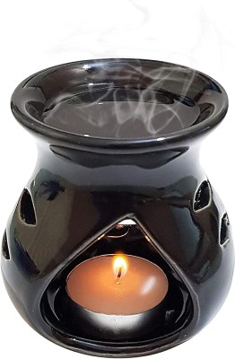 Divasense Ceramic Clay Operated Aroma Burner, 1 Tealight Candle (Black, Pack of 1) Aroma Oil, Diffuser(1 Units)